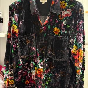 Pilcro Multicolor Floral Velvet Blouse